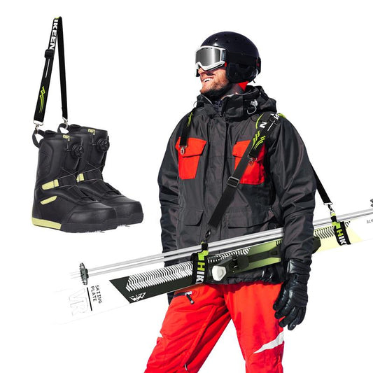 Hikeen Ski Carrier Straps, Poles and Boot Downhill Skis Straps with Adjustable Anti-Slip Shoulder Slings & Metal Buckle and Swivel Hook for Men Women Kids