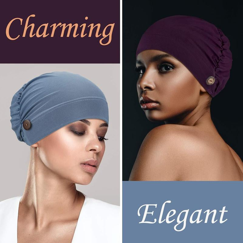 10 Pack Stretch Bouffant Hats Gourd-Shape Caps Multi-Color Chemotherapy Cap with Buttons Fashion Accessories