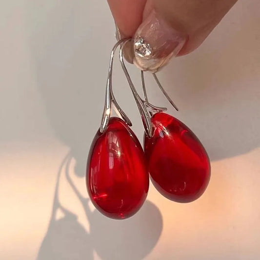 Elegant Red Ear Hook Autumn And Winter Geometric Large Water Droplet Earrings Suitable For Ladies' Jewelry At Banquets