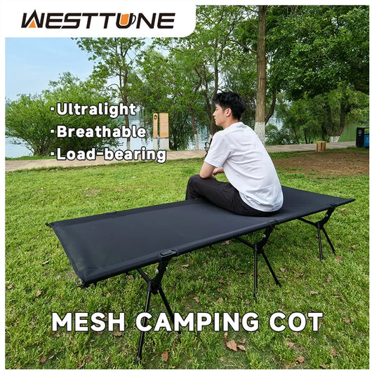 WESTTUNE Mesh Camping Cot Ultralight Folding Backpacking Cot Outdoor Portable Camping Sleeping Bed for Picnic Hiking Travel Home