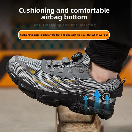 Rotating Button New Safety Shoes Men Anti-smash Anti-puncture Work Shoes Fashion Men Sport Shoes Security Protective Boots Men
