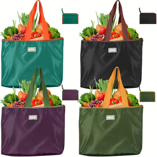 Reusable Grocery Bag Foldable Shopping Bag with Pocket Extra Wide Handle Portable Nylon Durable Washable Picnic Tote Bag JAF264