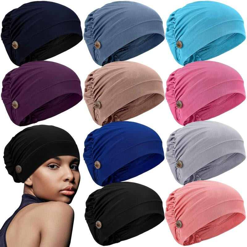 10 Pack Stretch Bouffant Hats Gourd-Shape Caps Multi-Color Chemotherapy Cap with Buttons Fashion Accessories