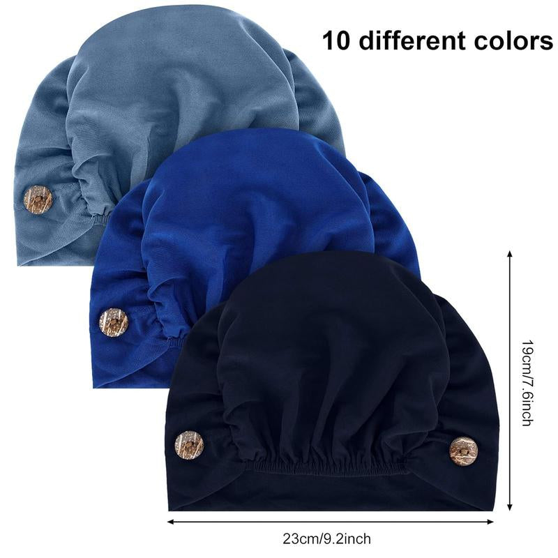 10 Pack Stretch Bouffant Hats Gourd-Shape Caps Multi-Color Chemotherapy Cap with Buttons Fashion Accessories