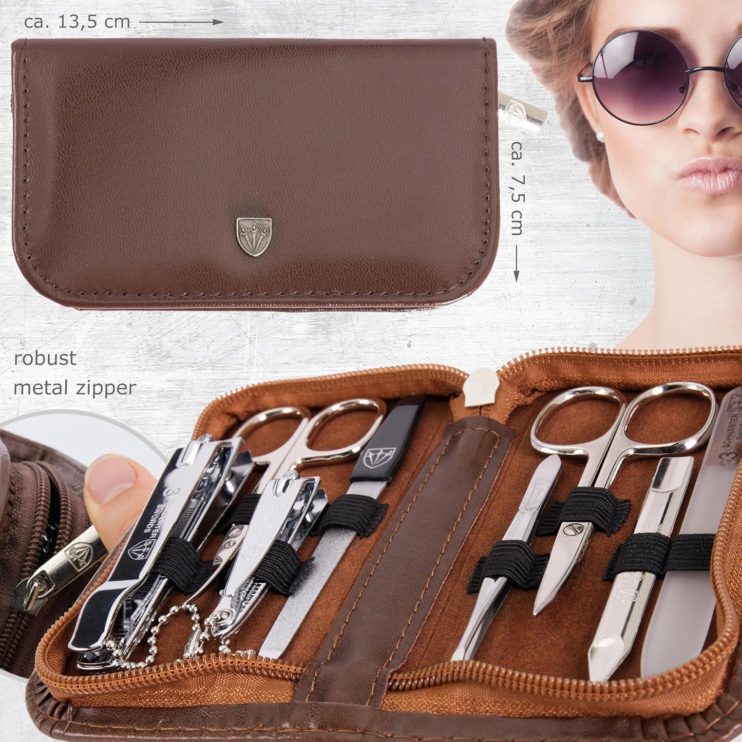 - Brand Quality 8 Piece Manicure Pedicure Grooming Kit Set for Professional Finger & Toe Nail Care Scissors Clipper Fashion Leather Case in Gift Box, Made by 3 Swords (6660)