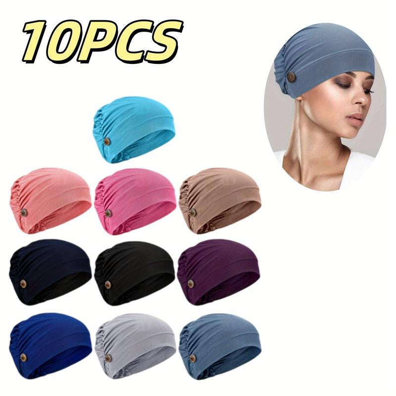 10 Pack Stretch Bouffant Hats Gourd-Shape Caps Multi-Color Chemotherapy Cap with Buttons Fashion Accessories