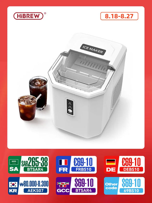 HiBREW Ice Maker Machine Automatic Home Ice Maker Self-Cleaning for Kitchen Office Bar Party 60Hz & 50Hz