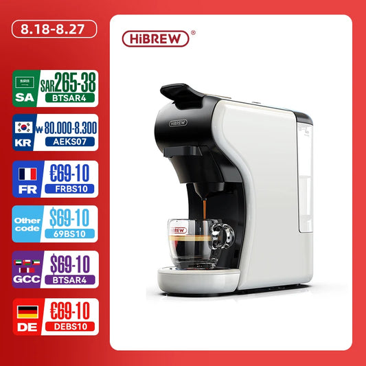 HiBREW 4 in 1 Multiple Capsule Coffee Maker Full Automatic With Hot & Cold Milk Foaming Machine Frother & Plastic Tray Set