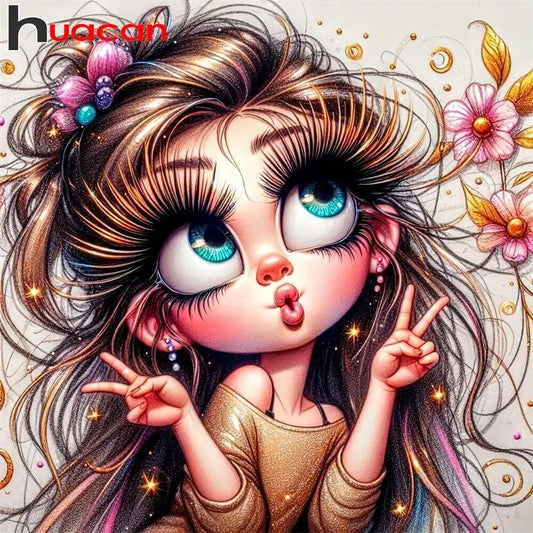 Huacan 5D DIY Diamond Mosaic Kit Women Portrait Flower Full Round Square Diamond Painting Home Living Room Art Craft