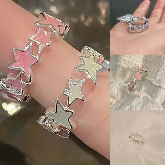 1/3pcs Set Ins Irregular Star Rings for Women Geometric Kpop Finger Buckle Jewelry Accessories Y2K Open Ring Christmas Gift