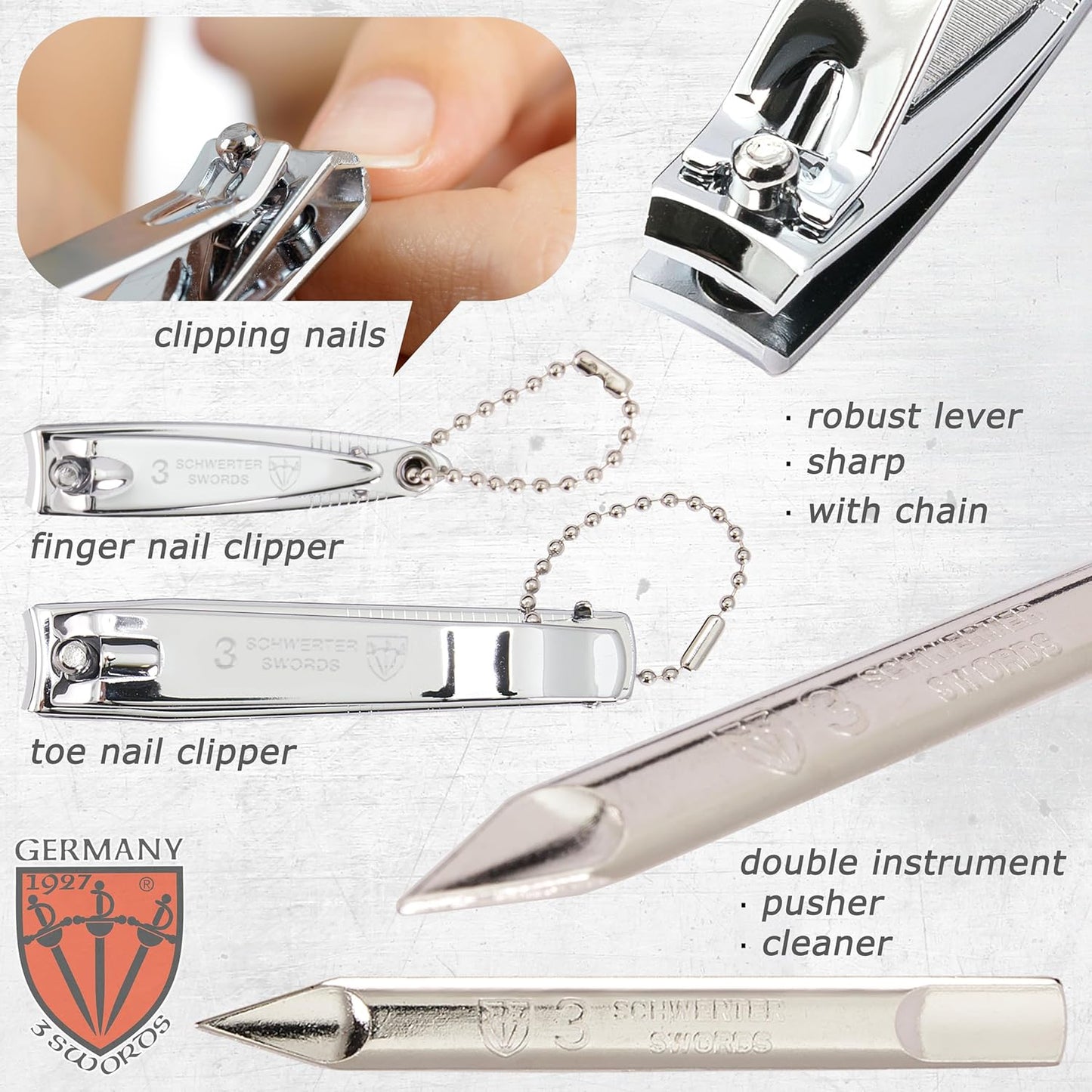 - Brand Quality 8 Piece Manicure Pedicure Grooming Kit Set for Professional Finger & Toe Nail Care Scissors Clipper Fashion Leather Case in Gift Box, Made by 3 Swords (6660)